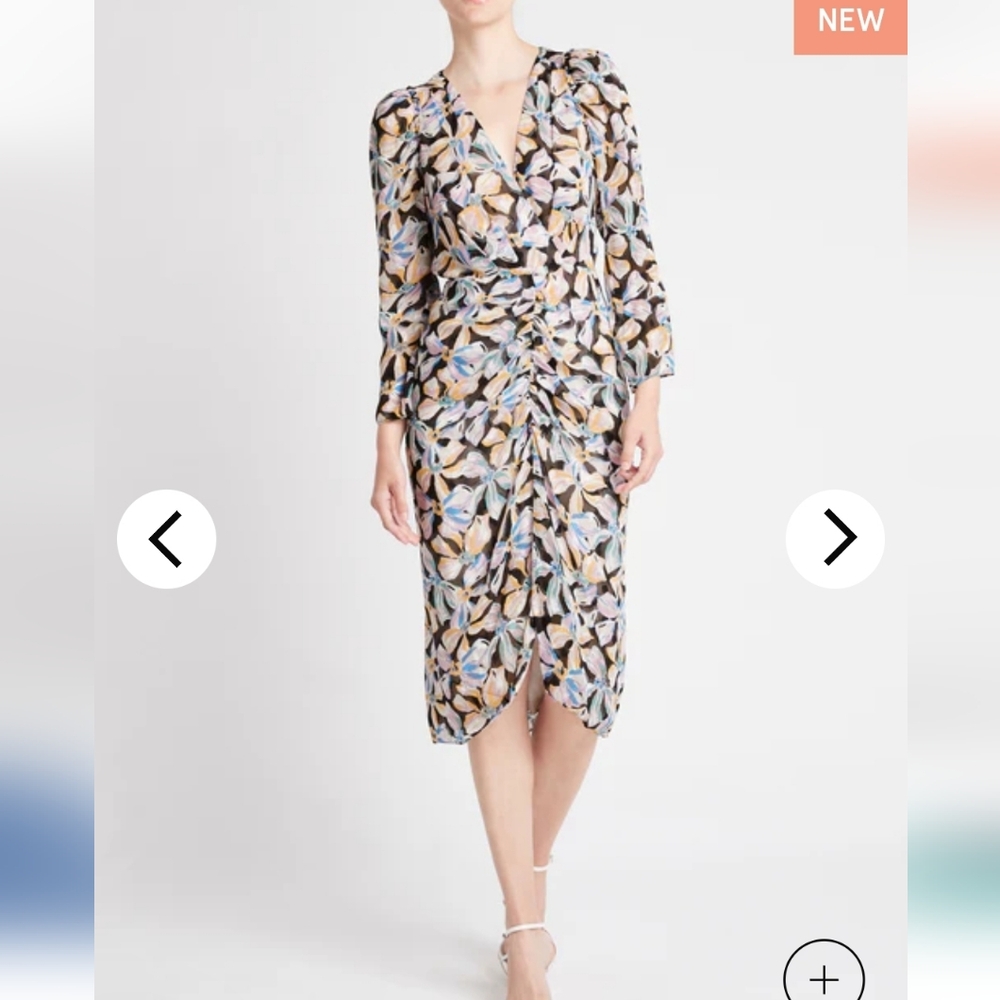 REBECCA TAYLOR NYC  BOW FLEUR MIDI  RUCHED DRESS SIZE 0 - Picture 4 of 17